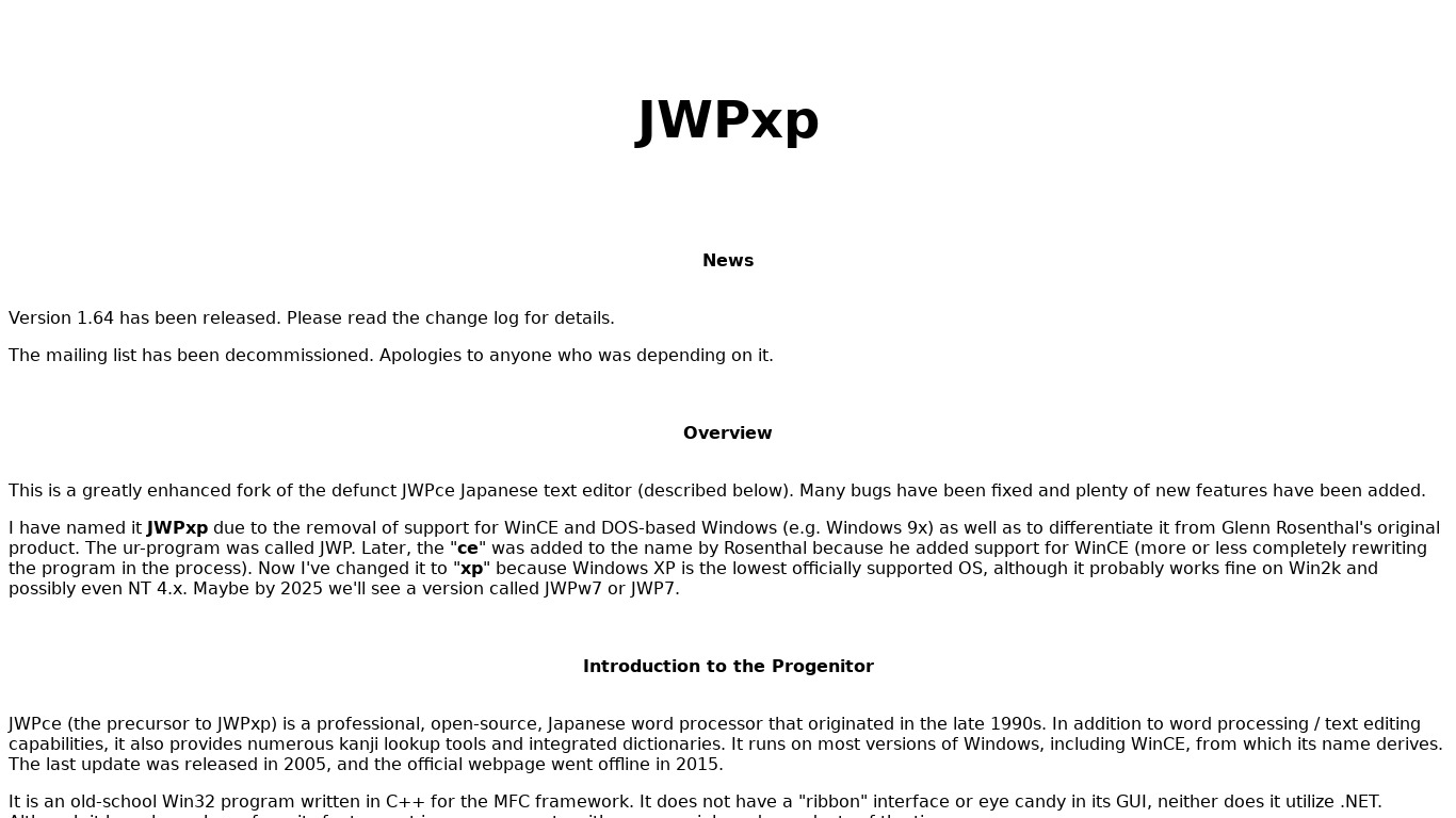 JWPxp Landing page