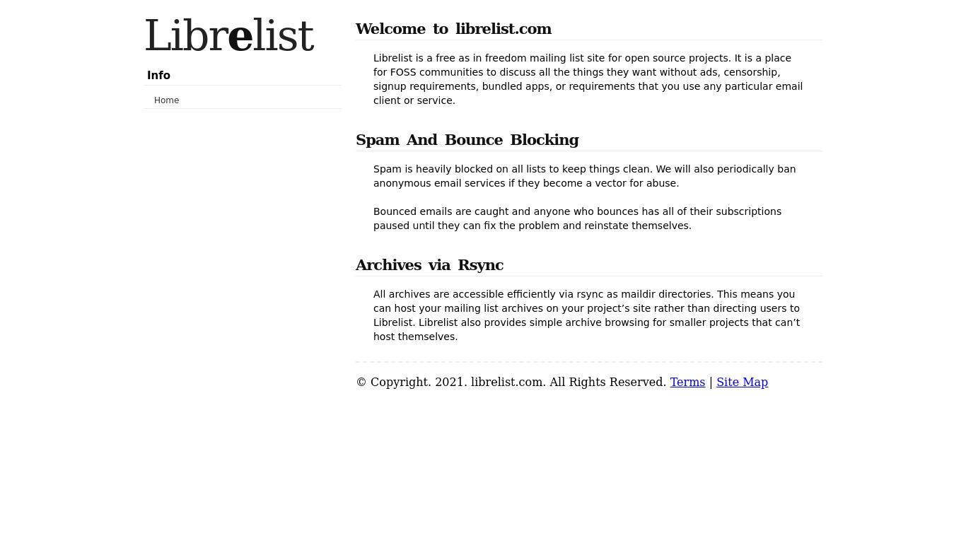 Librelist Landing page