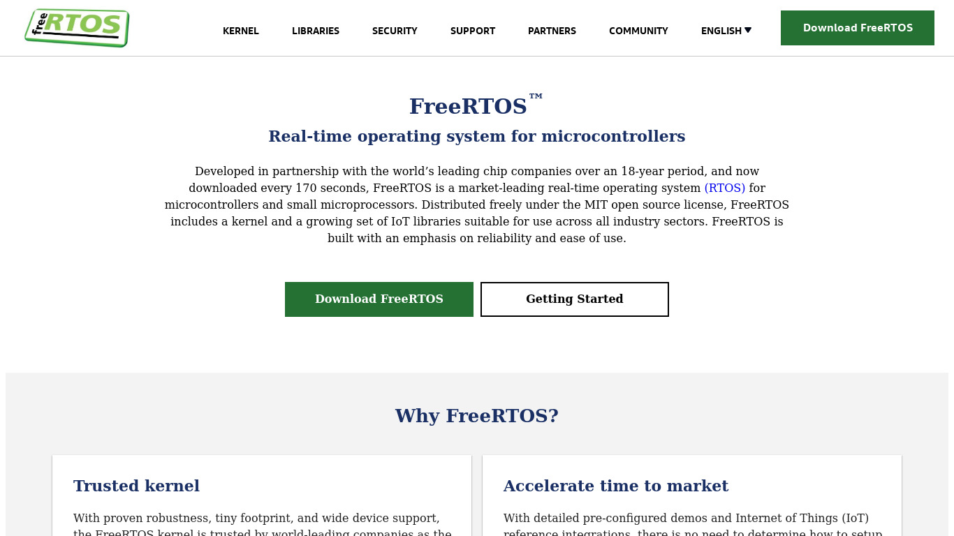 FreeRTOS Landing page