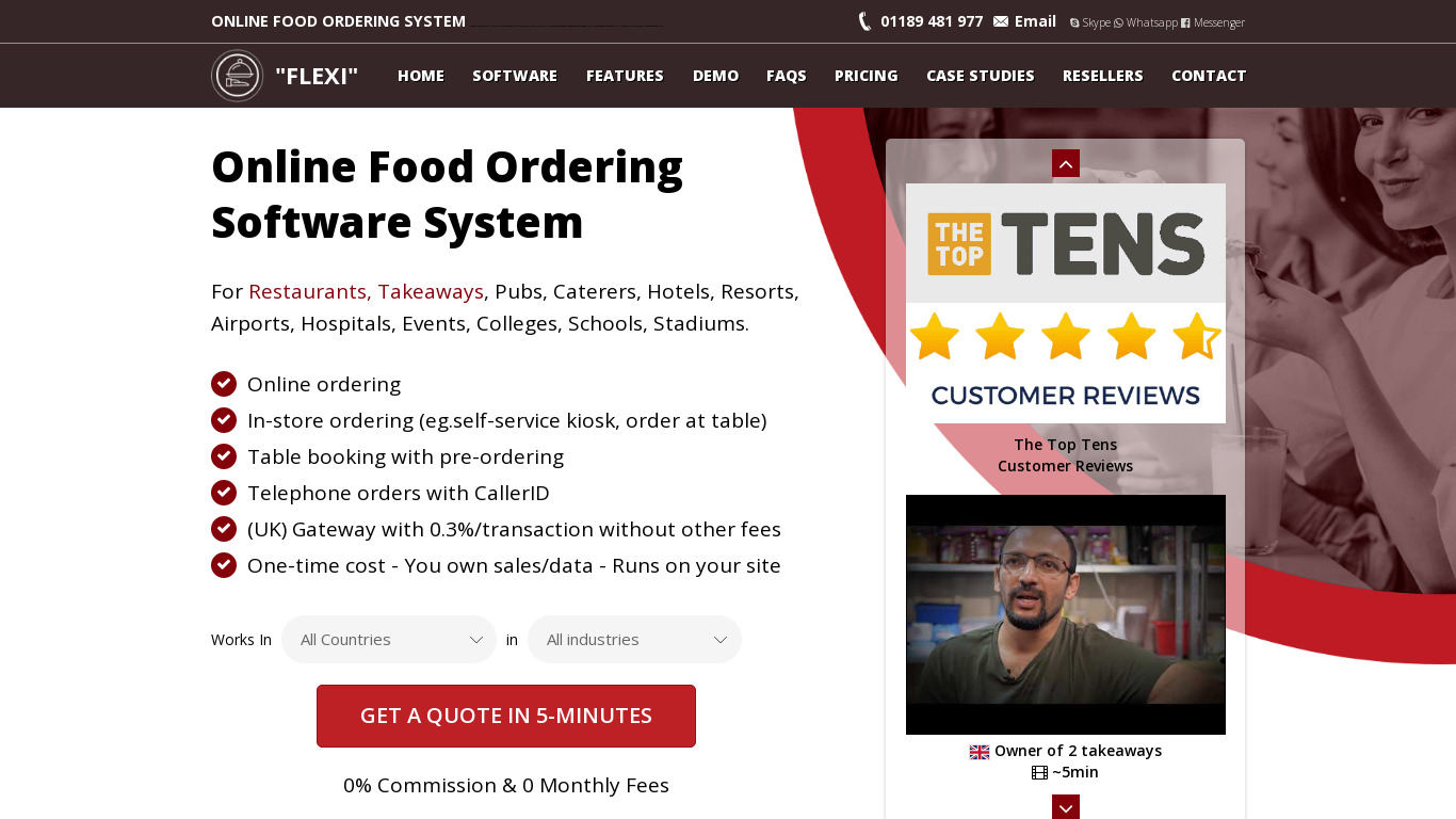 Flexi Food Ordering System Landing page