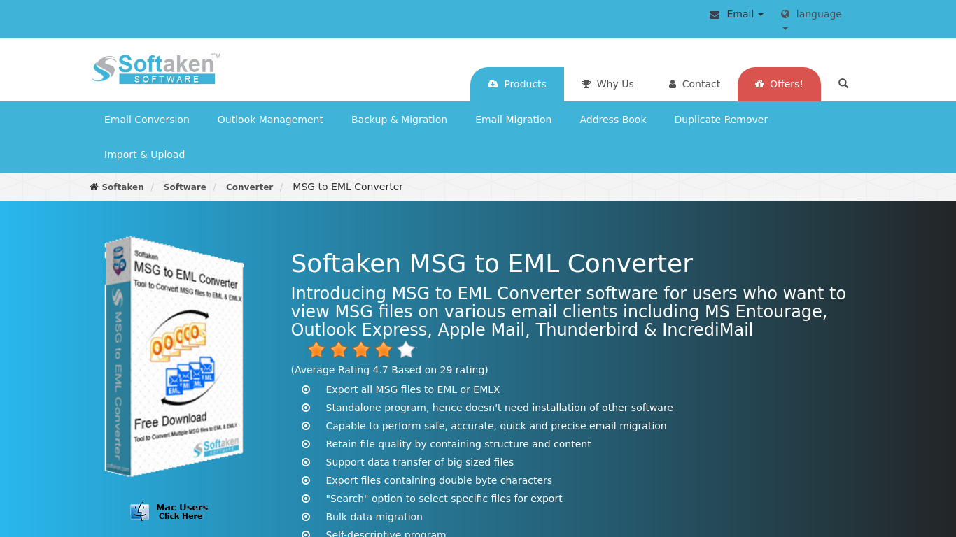 MSG to EML Converter Landing page