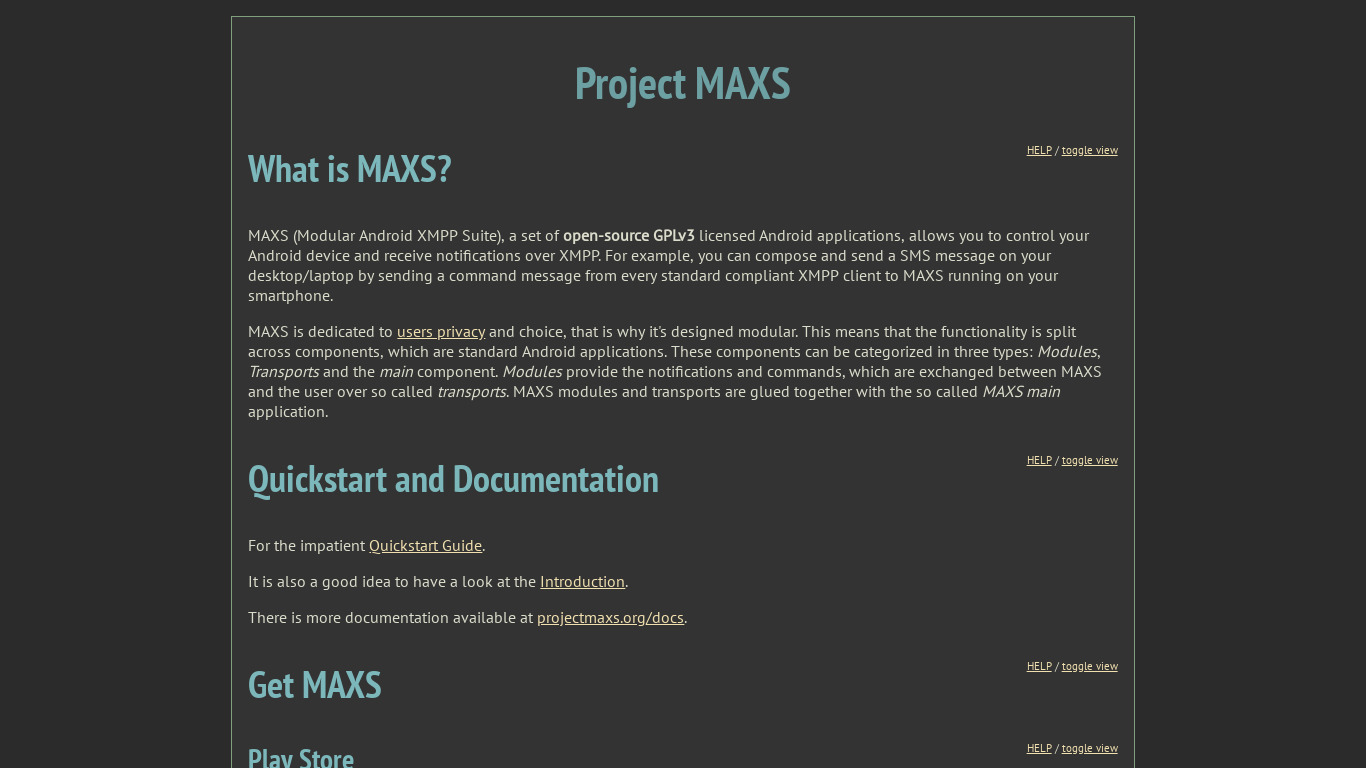 MAXS Landing page