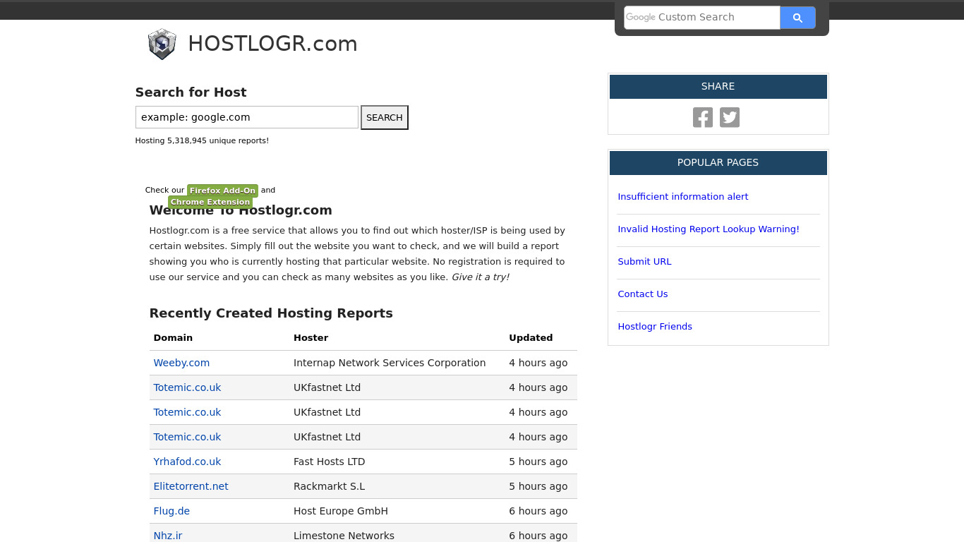 Hostlogr.com Landing page
