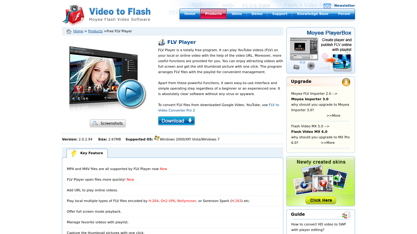 Moyea FLV Player Landing page