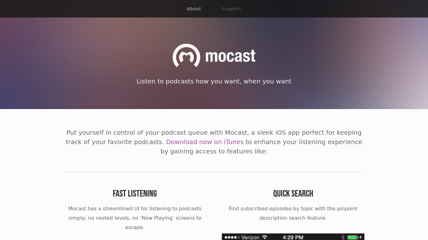 Mocast Landing page