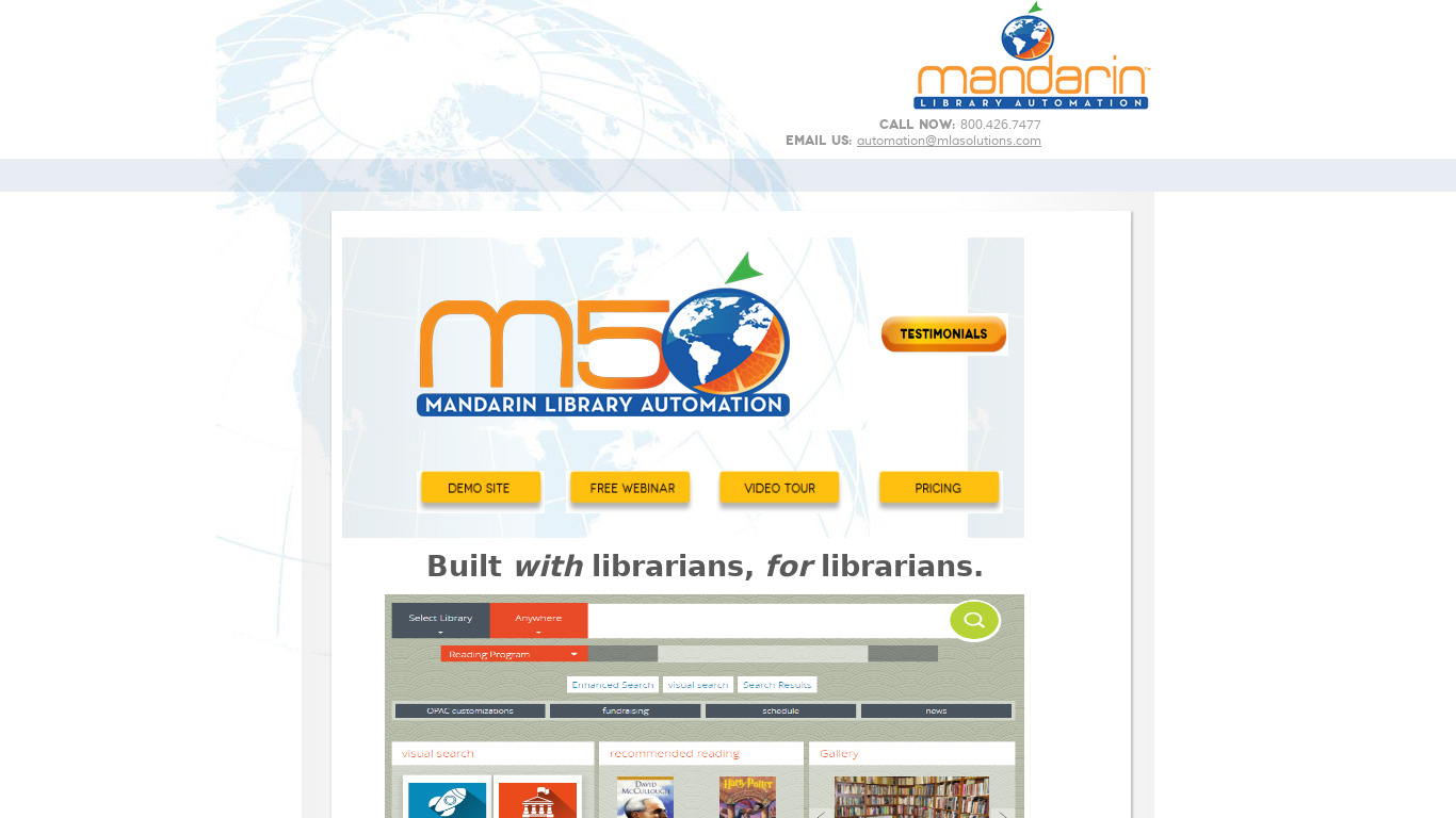 Mandarin Library Automation Landing page