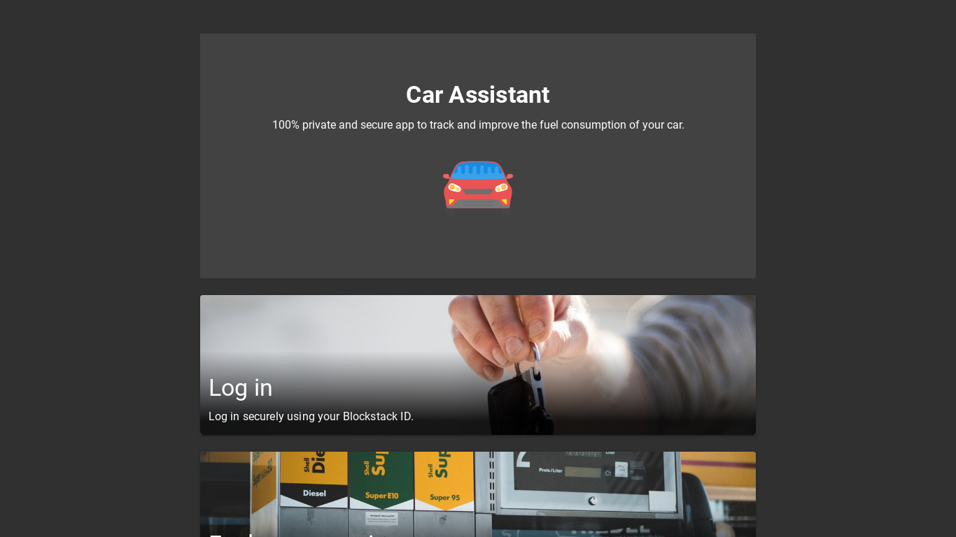 Car Assistant dApp Landing page