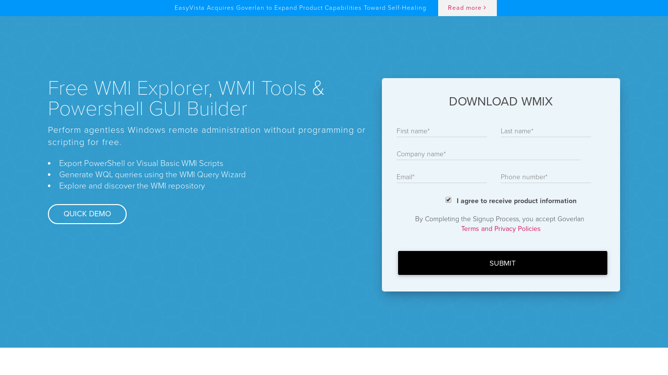 Goverlan Free WMI Explorer Landing page