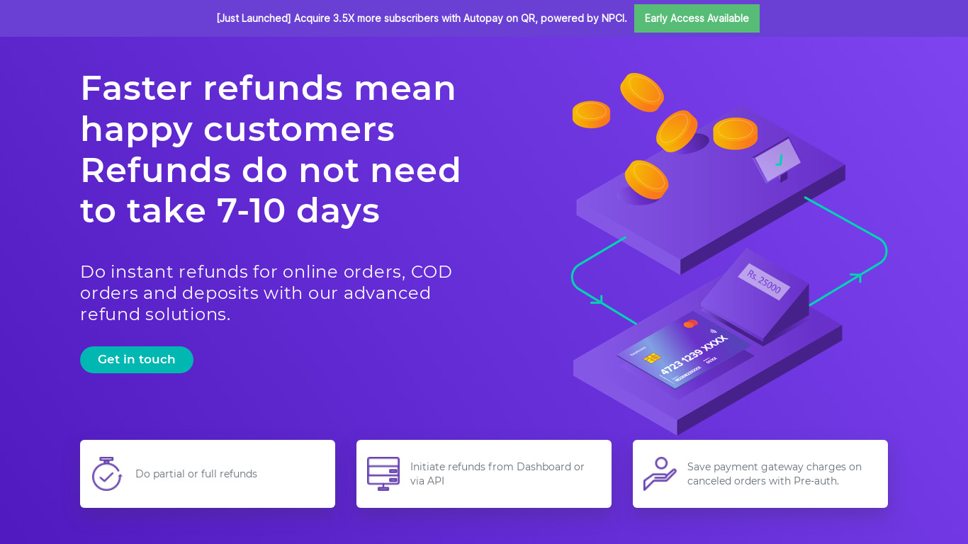 Instant Refunds by Cashfree Landing page