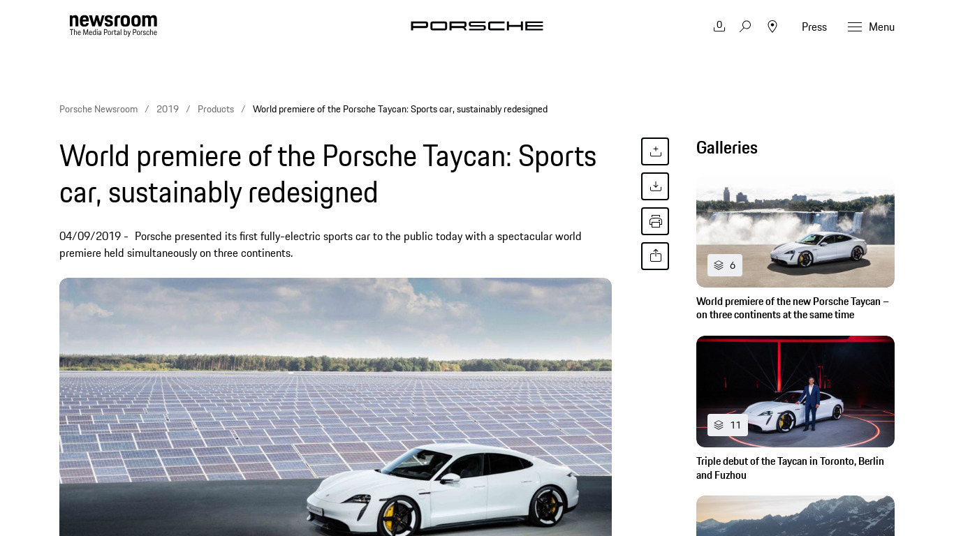 Porsche Taycan Landing page