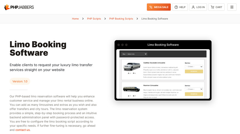 Limo Booking Software by PHPJabbers Landing Page