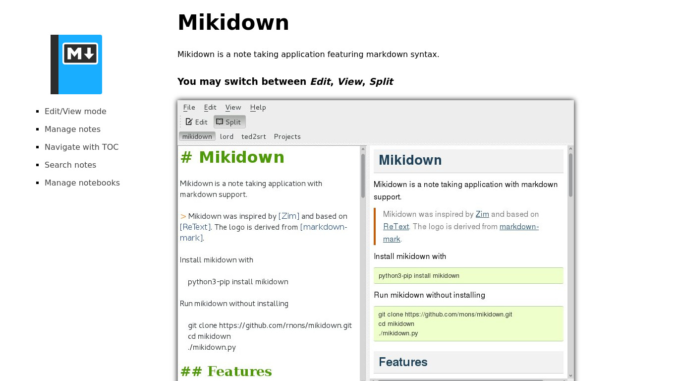 Mikidown Landing page