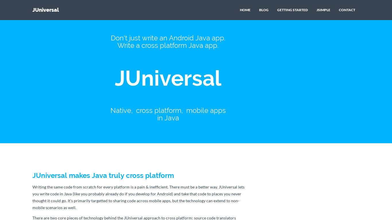 JUniversal Landing page