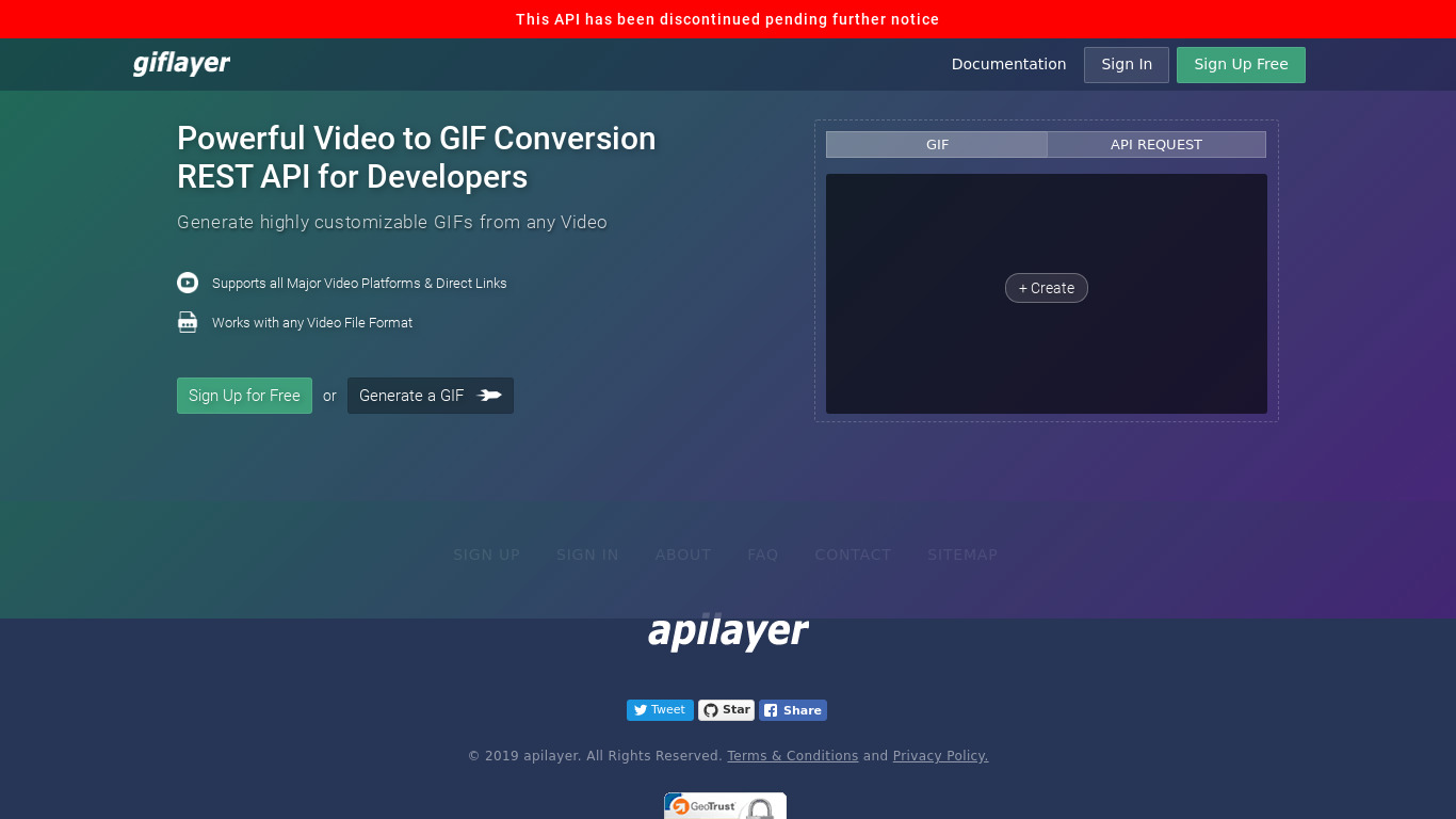 giflayer API Landing page