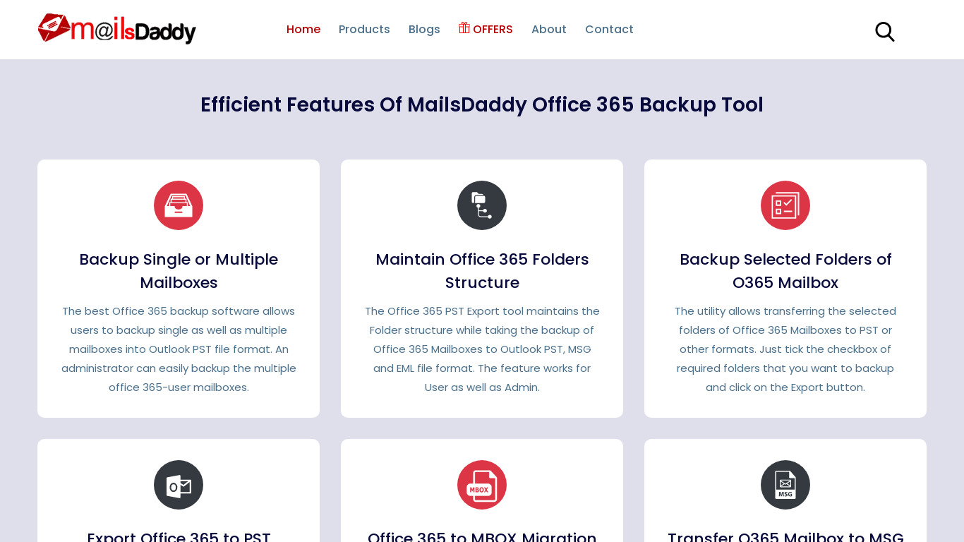 MailsDaddy Office 365 Backup Tool Landing page