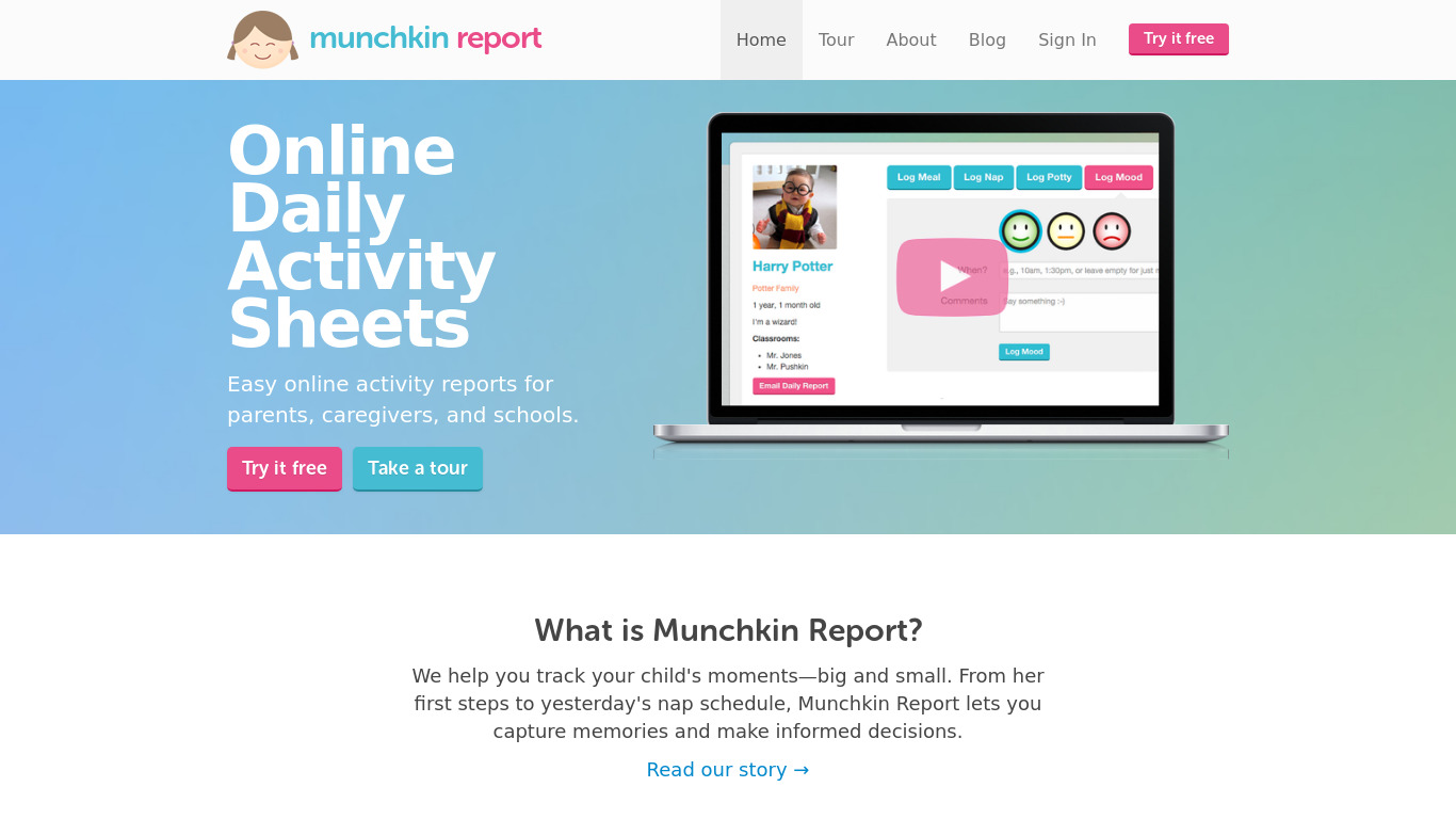 Munchkin Report Landing page