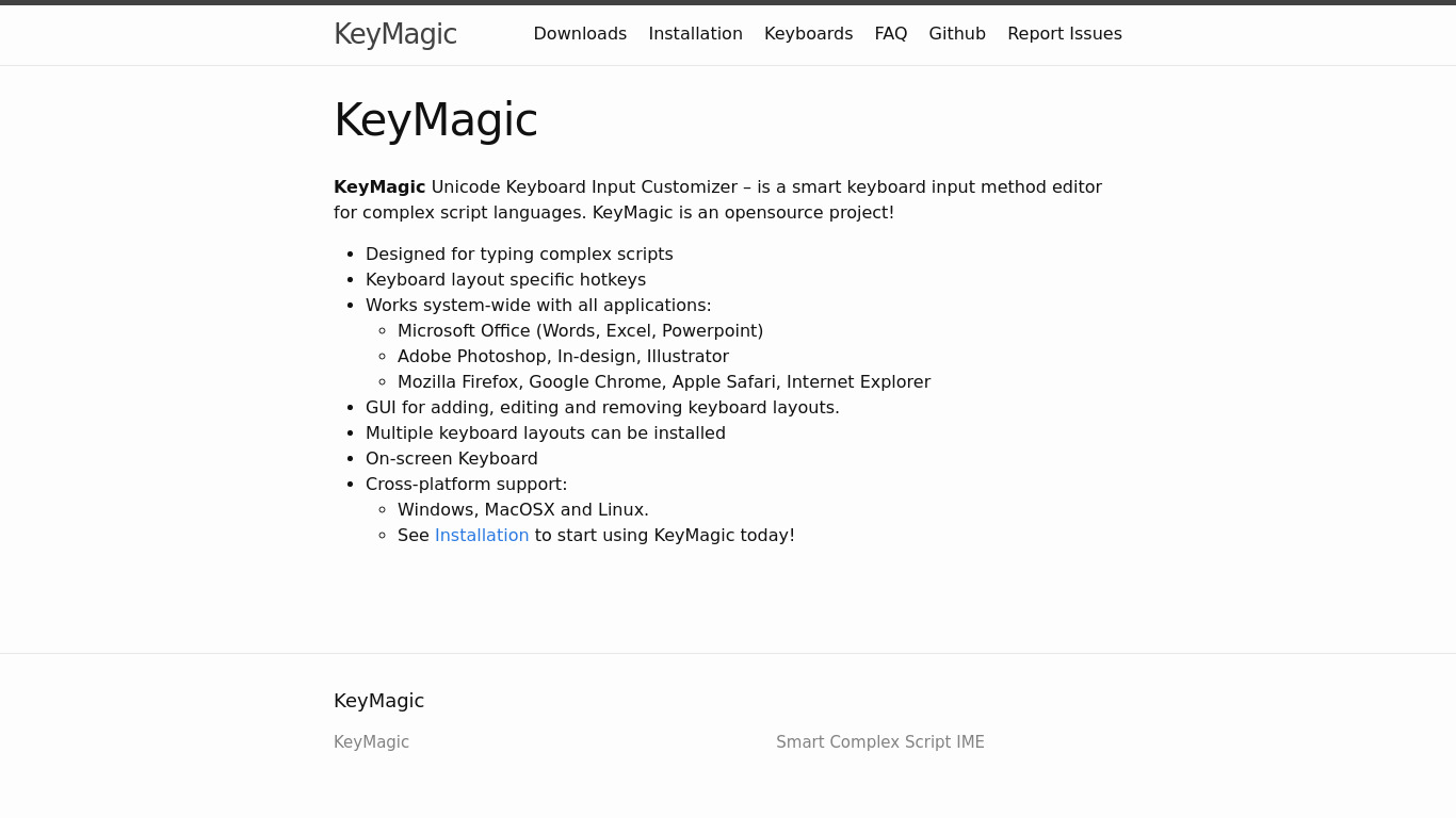 Keymagic Landing page