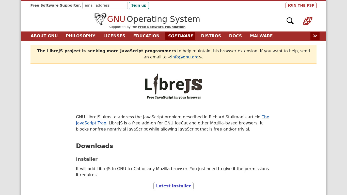 LibreJS Landing page