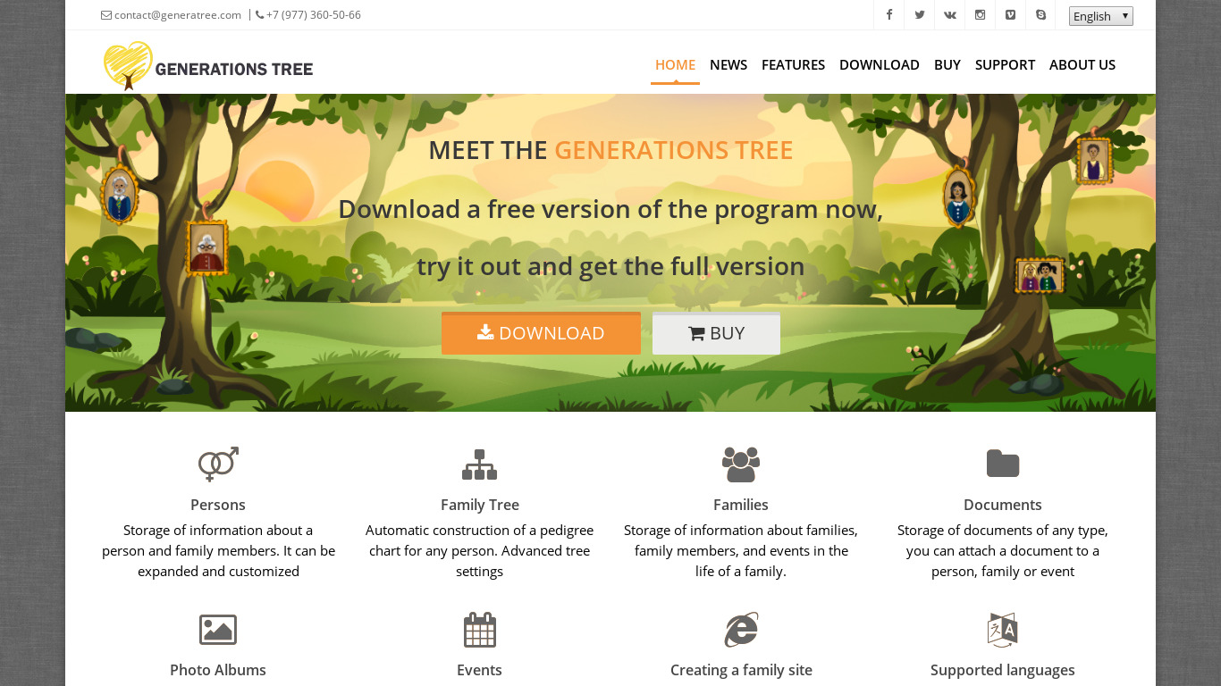 Generations Tree Landing page