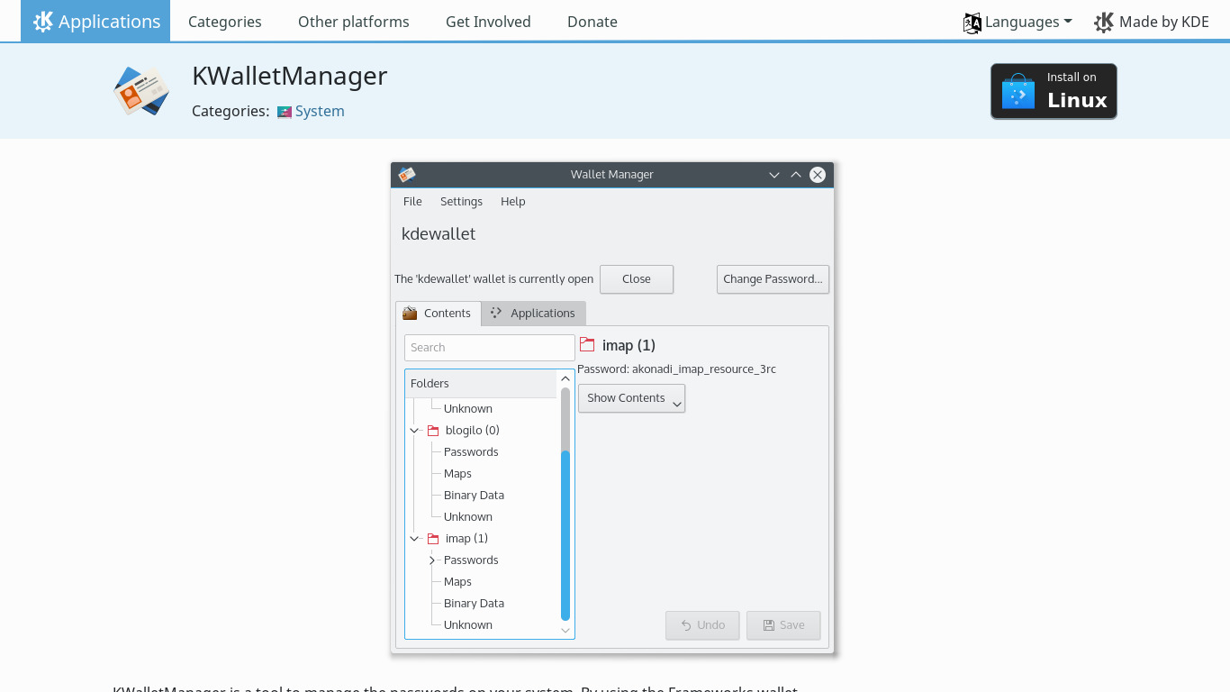 KDE Wallet Manager Landing page