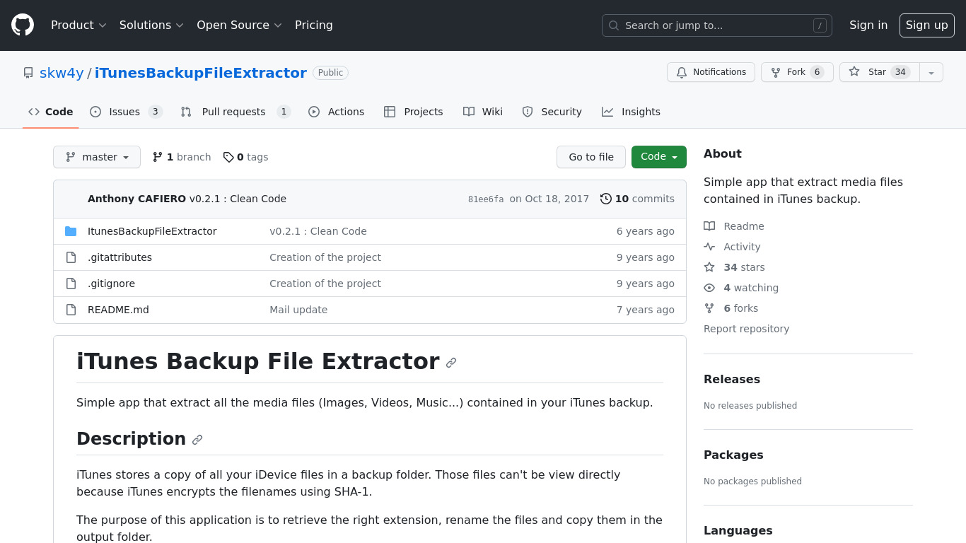 iTunes Backup File Extractor Landing page