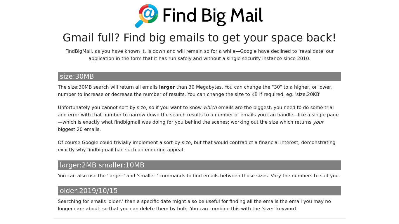 FindBigMail Landing page
