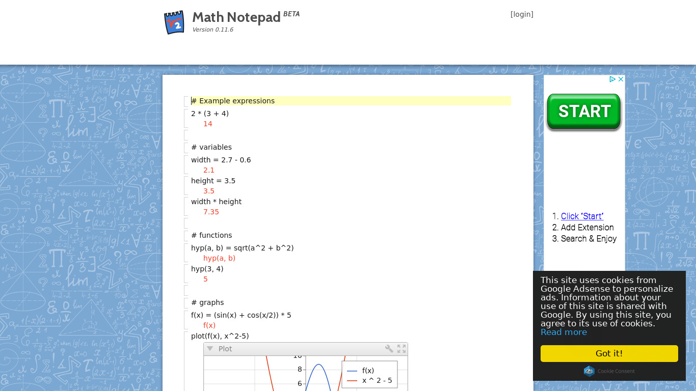 Math Notepad Landing page