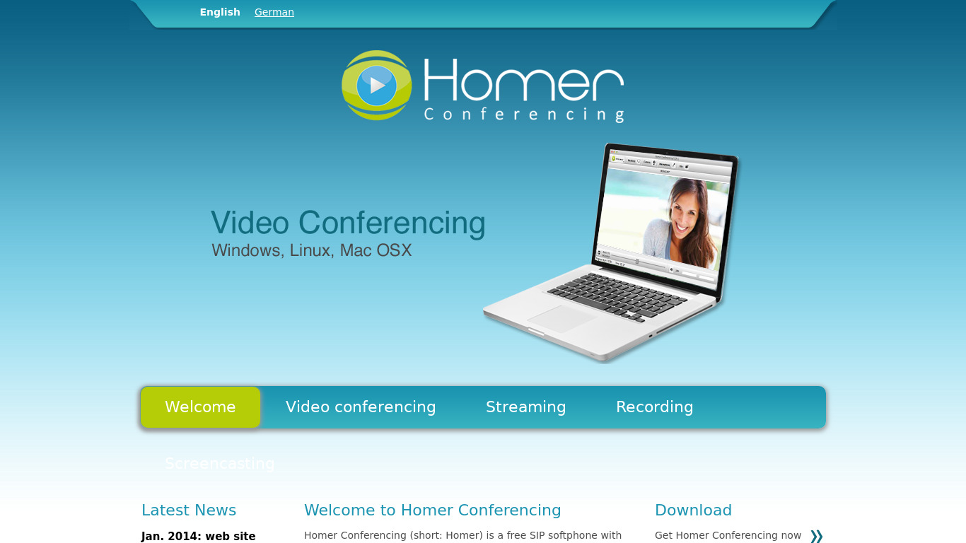 Homer Conferencing Landing page