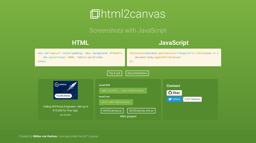 html2canvas Landing Page