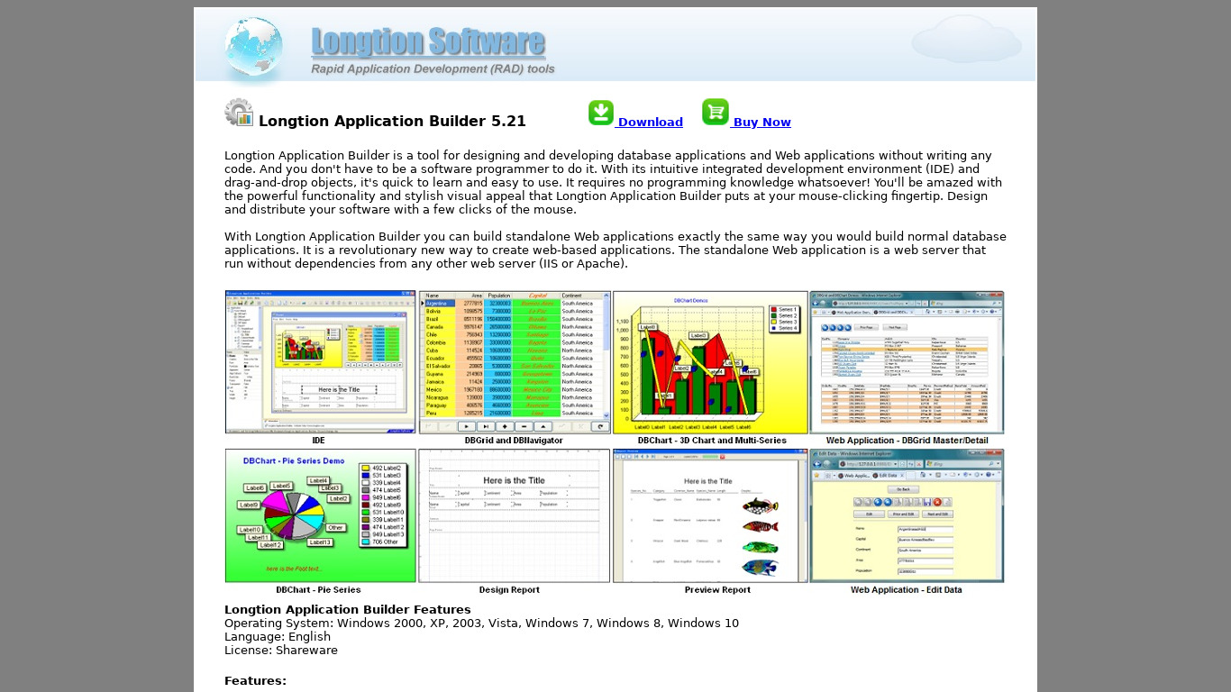 Longtion Application Builder Landing page