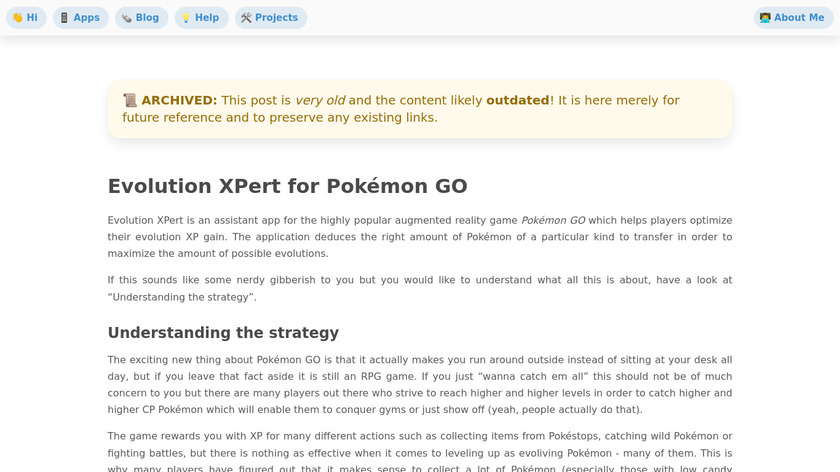 Evolution XPert for Pokémon GO Landing Page