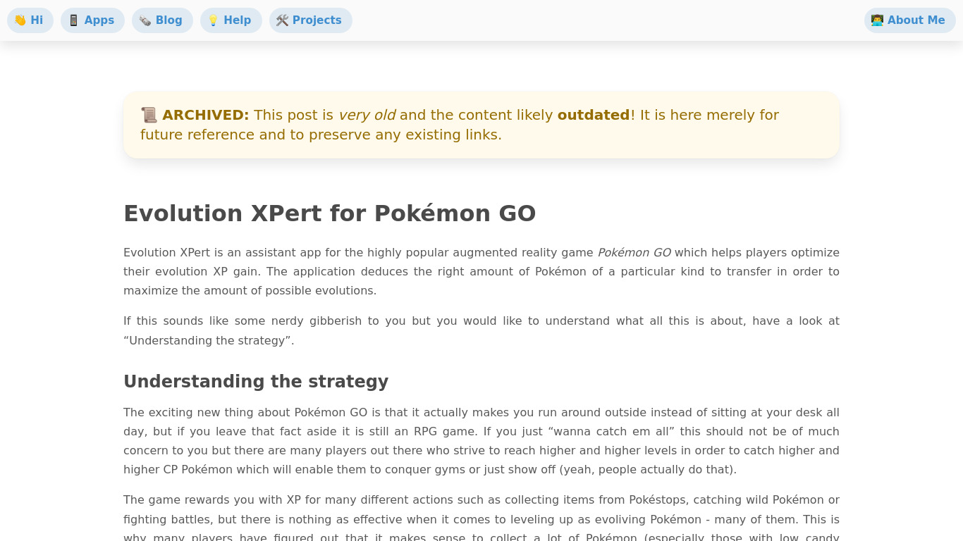 Evolution XPert for Pokémon GO Landing page
