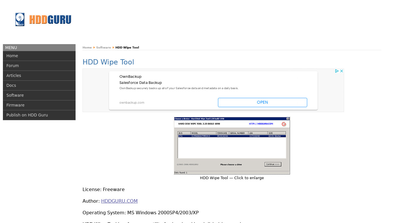 HDD Wipe Tool Landing page