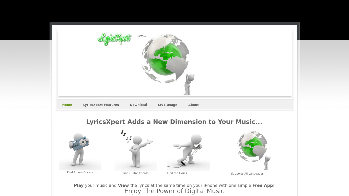LyricsXpert Landing page