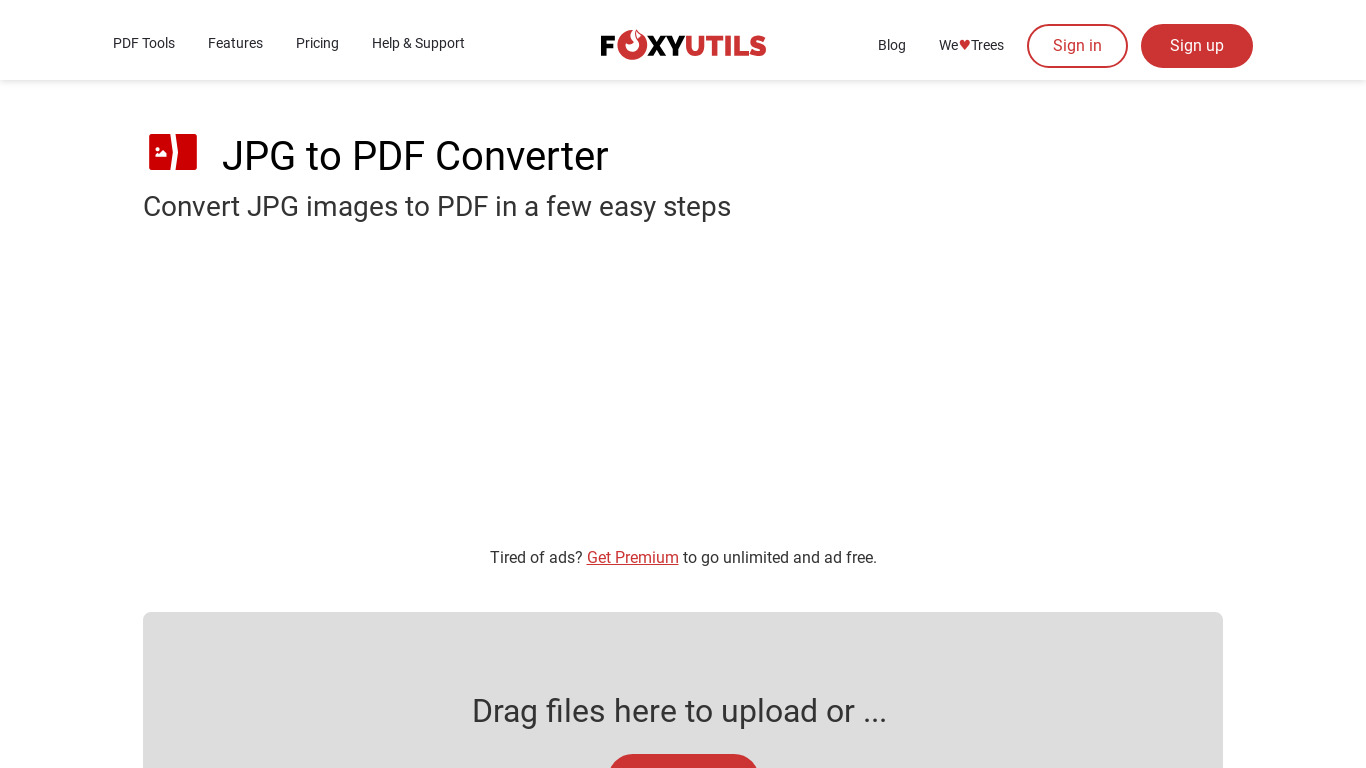 JPG to PDF Converter Landing page
