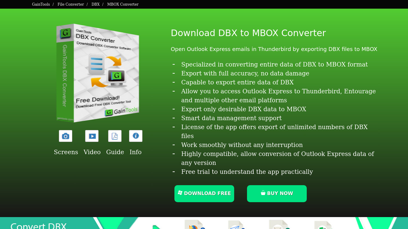 GainTools DBX to MBOX Converter Landing page