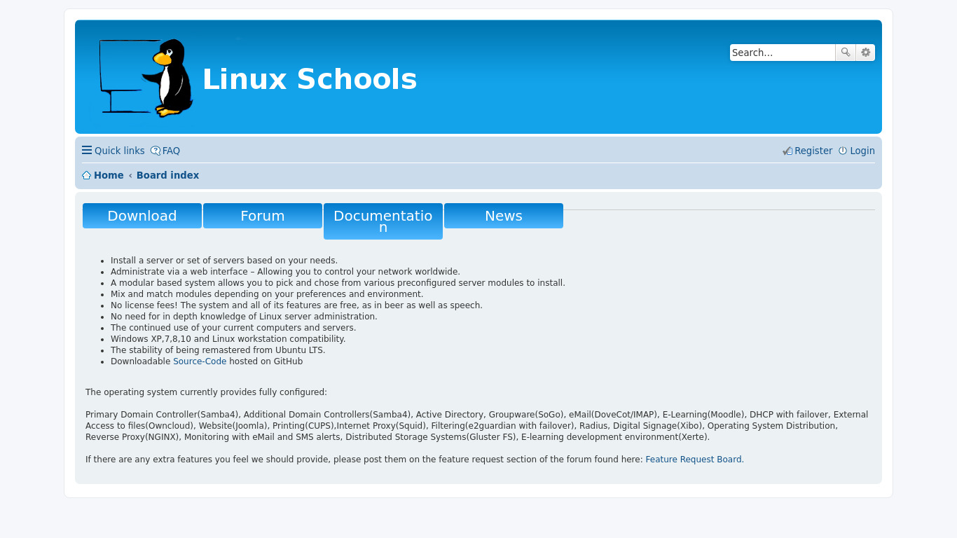 Linux Schools Landing page
