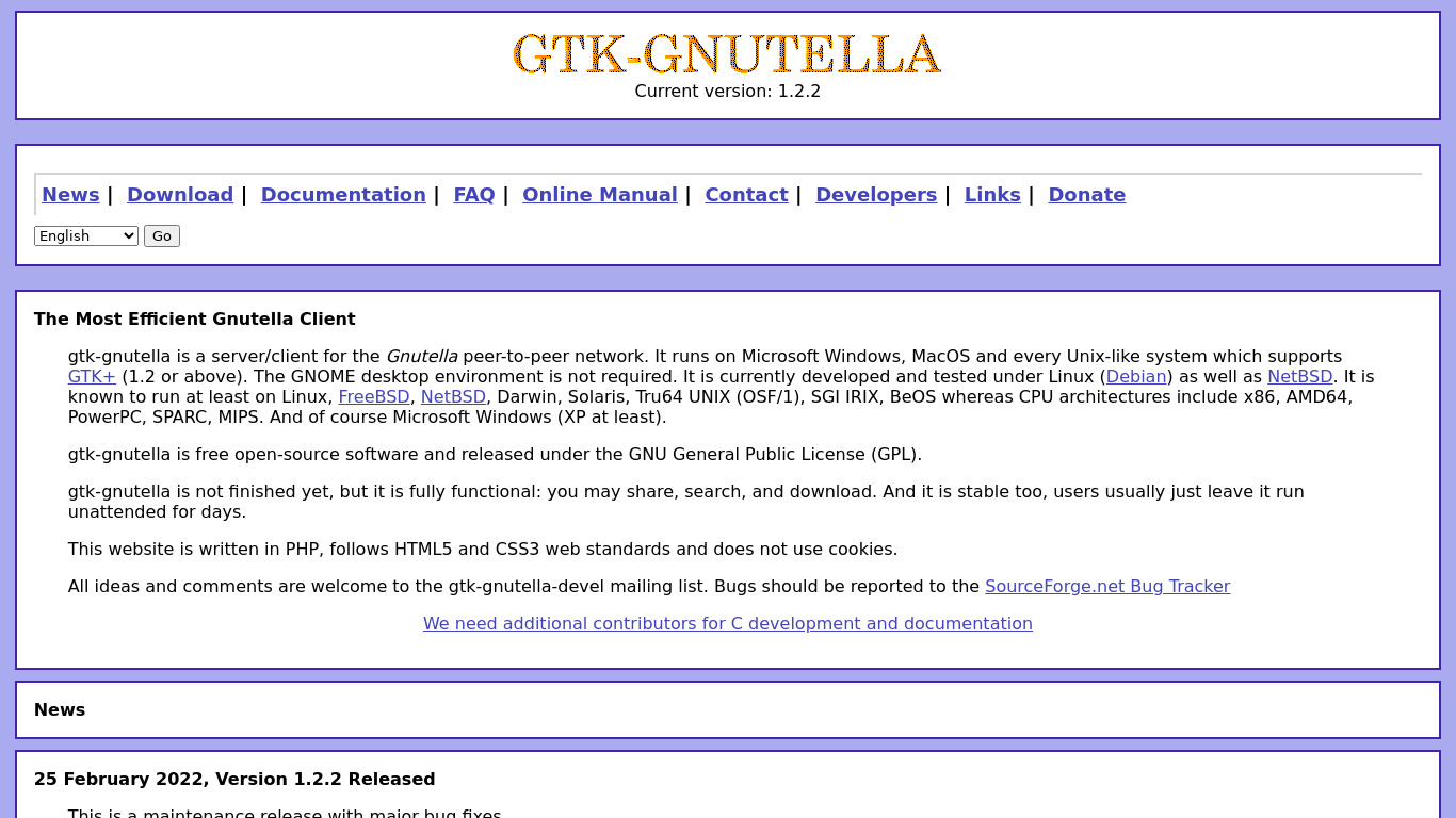 gtk-gnutella Landing page