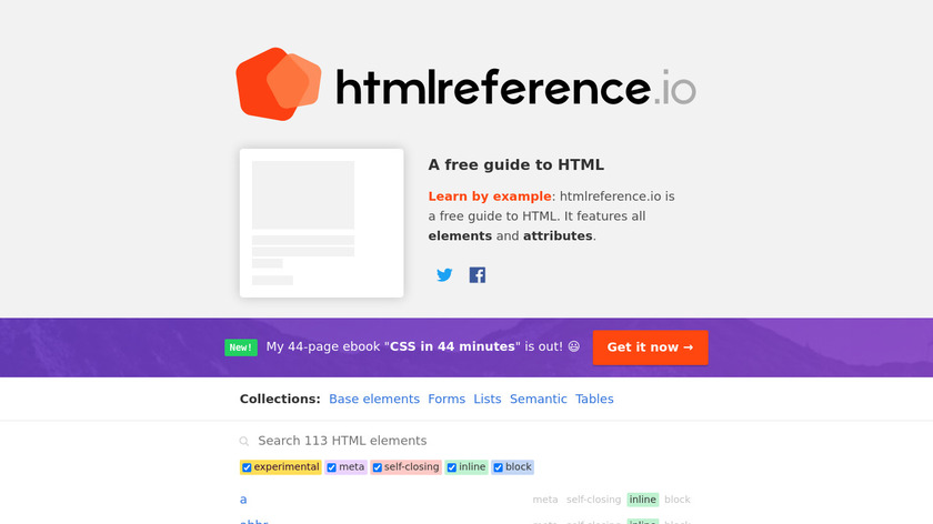 htmlreference.io Landing Page