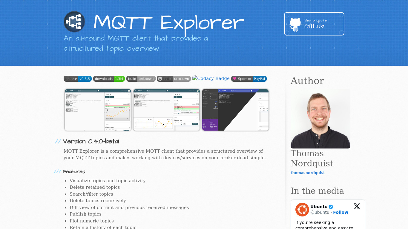 MQTT Explorer Landing page