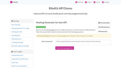 RiteKit Hashtag Suggestions API image