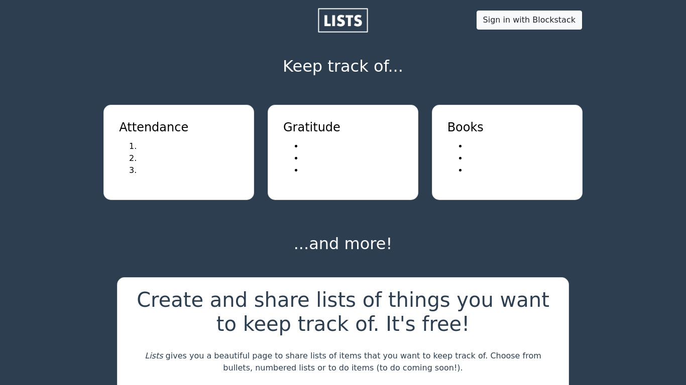 Lists Landing page