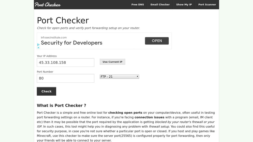 Port Checker Landing Page