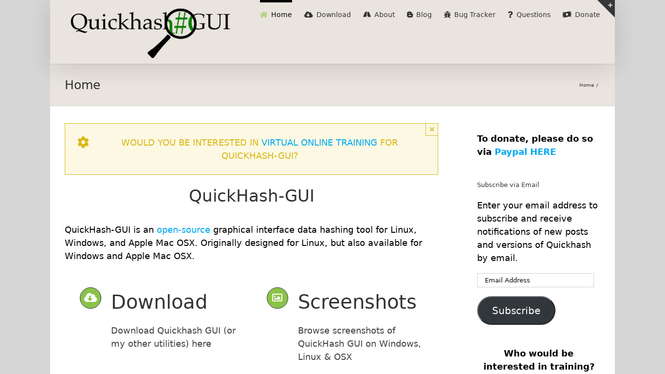 Quick Hash GUI Landing page
