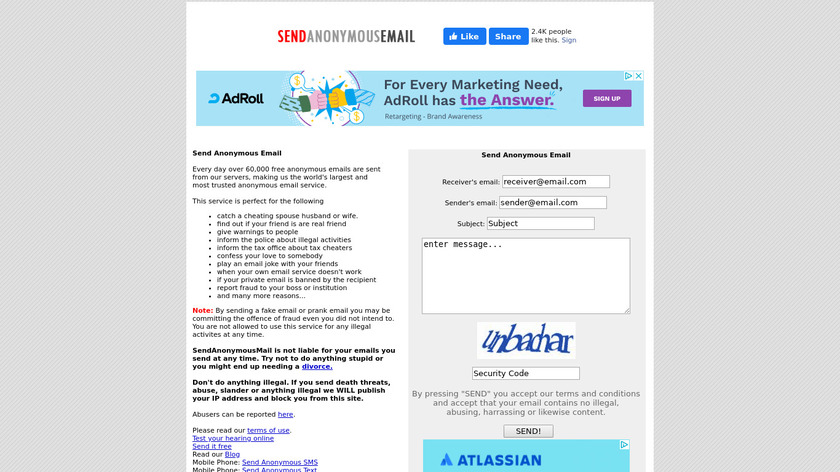 Send Anonymous Email Landing Page