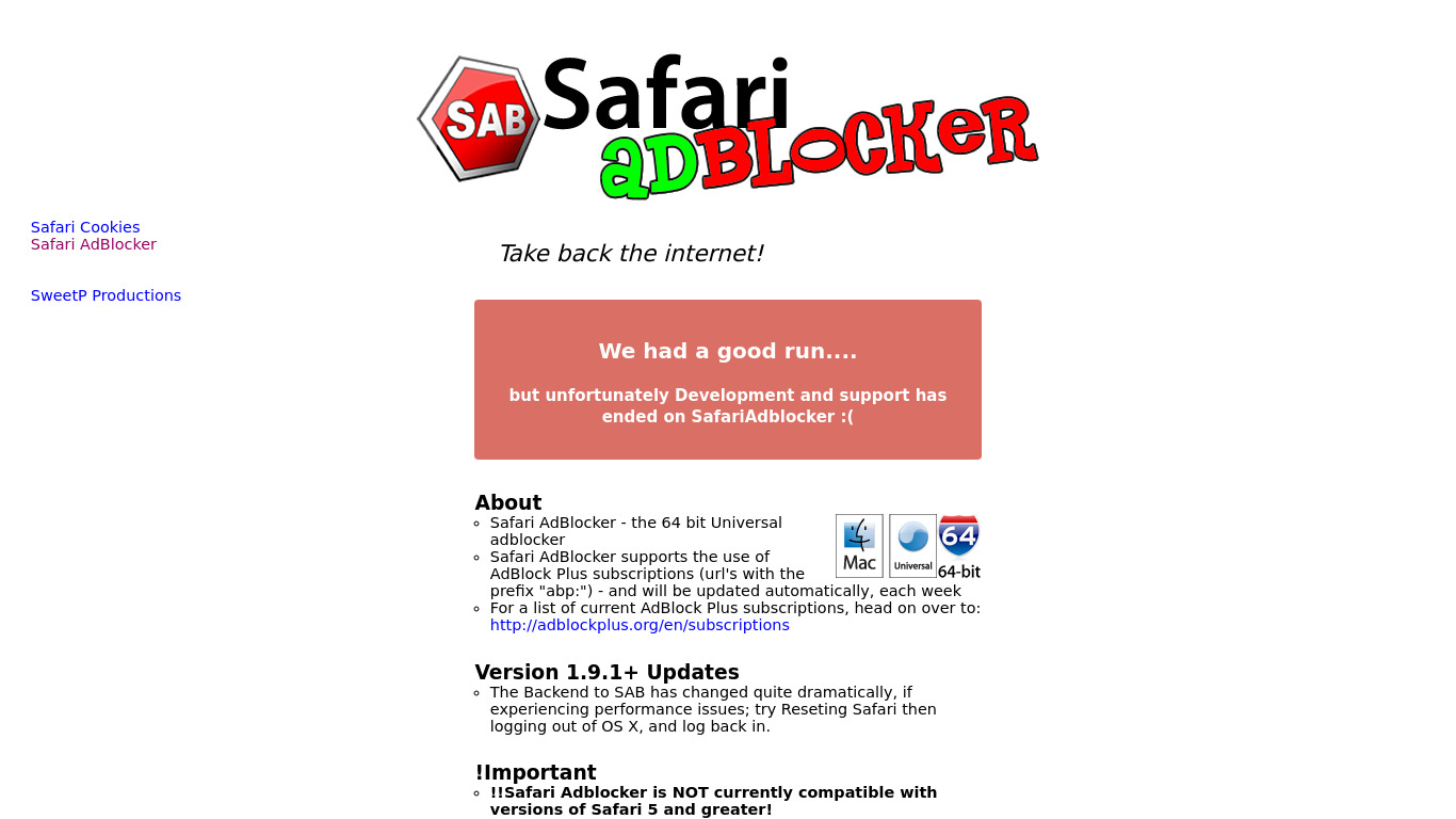 Safari AdBlocker Landing page