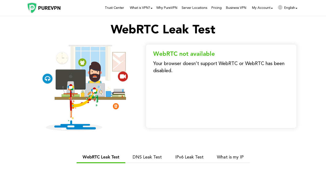 PureVPN - WebRTC Leak Test Landing page