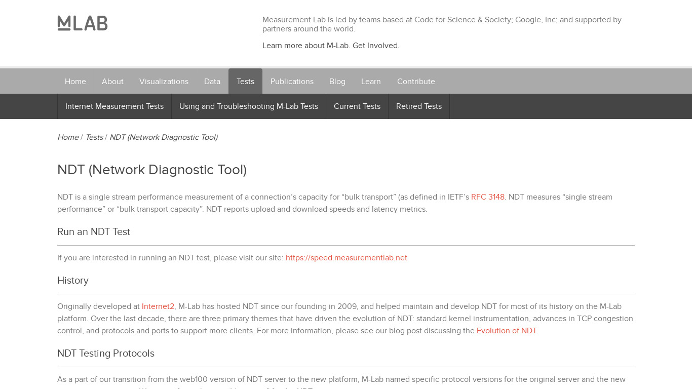 Network Diagnostic Tool Landing page