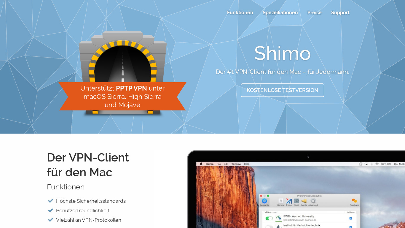 Shimo VPN Landing page