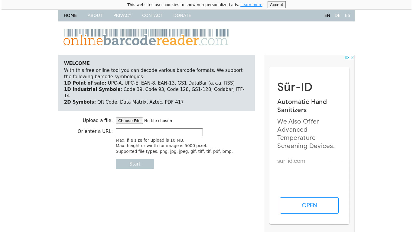 onlinebarcodereader.com Landing page